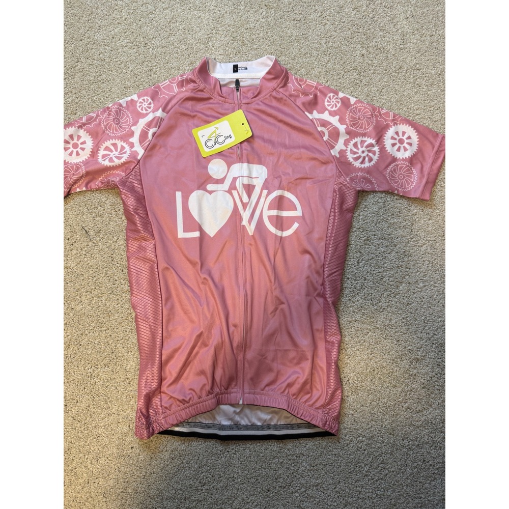 Global Cycling Gear Pink LOVE Short Sleeve Cycling Jersey Womens Large NWT